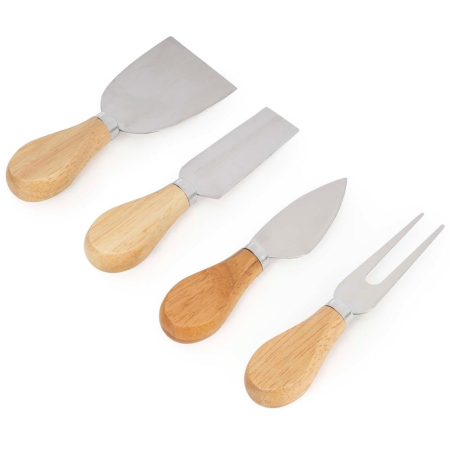 Set servire branzeturi platou bambus suport cutite 4 accesorii, 35x28x8 cm, design natural, maro natur [9]