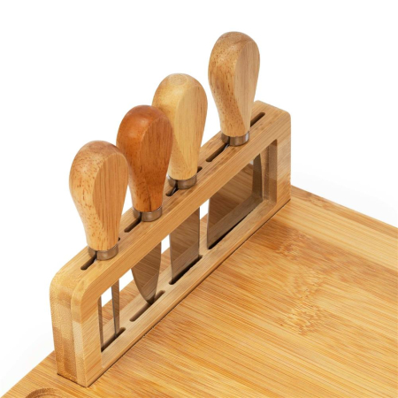 Set servire branzeturi platou bambus suport cutite 4 accesorii, 35x28x8 cm, design natural, maro natur [8]