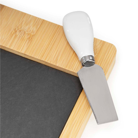 Set servire branzeturi platou bambus piatra 2 boluri 10 accesorii, 40x30x8 cm, design elegant, natur [10]