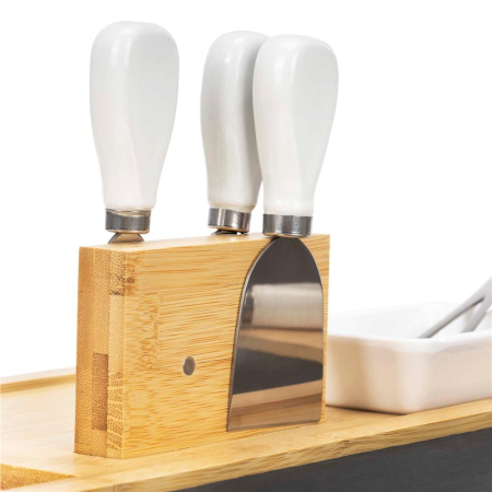 Set servire branzeturi platou bambus piatra 2 boluri 10 accesorii, 40x30x8 cm, design elegant, natur [8]