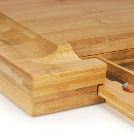 Set servire branzeturi platou bambus sertar glisant 4 accesorii, 33x33x4 cm, compact, maro natur [3]