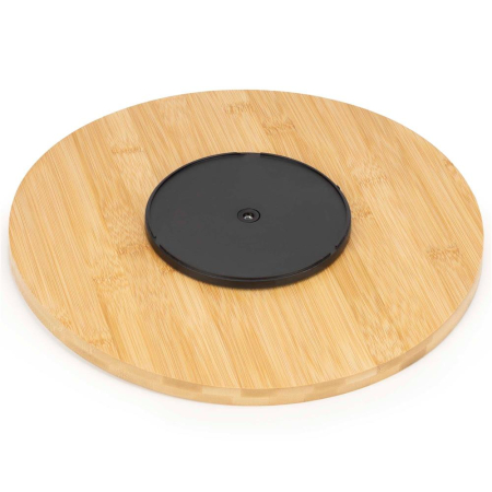 Set servire rotativ platou bambus 6 boluri portelan mecanism 360, 30 cm diametru, natural alb [16]