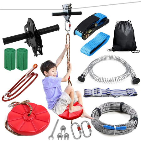 Mobila - Set tiroliana pentru copii, cablu otel lungime 30m, capacitate 120kg