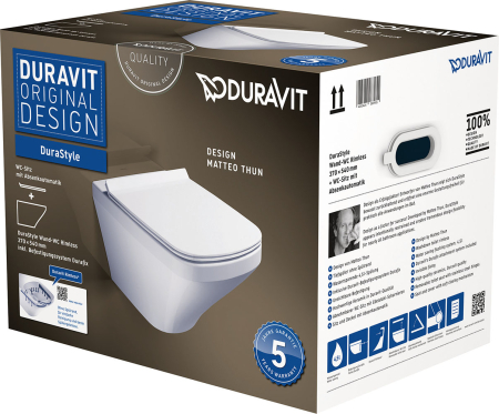 Set vas WC Duravit 45510900A1, DuraStyle, montaj suspendat, tip clatire jet de apa, tip evacuare orizontala, alb [12]
