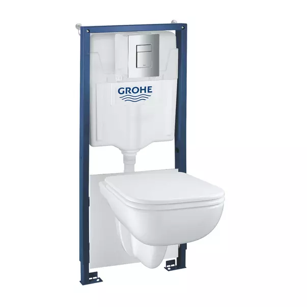 Vase WC - Set vas WC suspendat cu capac Grohe Start Edge rezervor incastrat Solido 5 in 1 cu clapeta crom Even