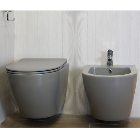 Set vas WC suspendat, Fluminia, Alfonzo, cu capac quick release si soft close, gri mat [3]