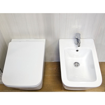 Set vas WC suspendat, Fluminia, Paris, rimless, cu capac quick release si soft close, alb [5]