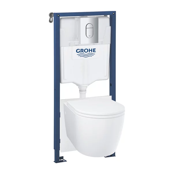 Toalete - Set vas WC suspendat Grohe Bau Ceramic Rimless alb cu capac, clapeta si rezervor incastrat