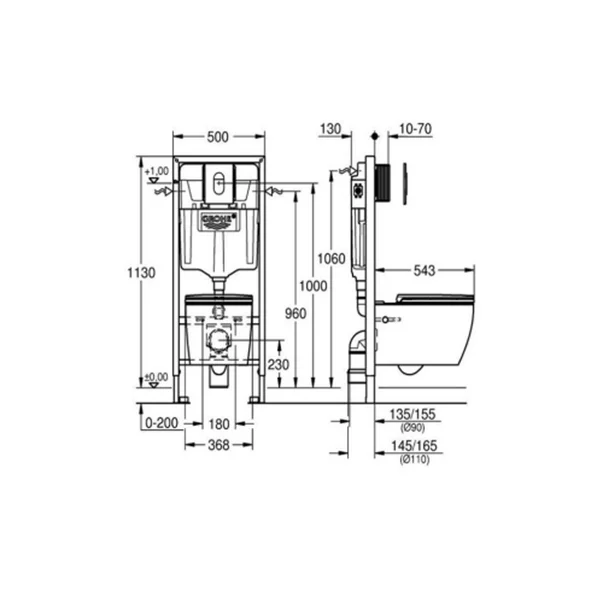 Set vas WC suspendat Grohe Bau Ceramic Rimless alb cu capac, clapeta si rezervor incastrat [9]