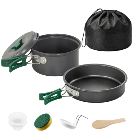  Set vesela pentru gatit camping 8 piese, set exterior cu manere anti-oparire, oala si tigaie care se incalzesc rapid, gri [5]