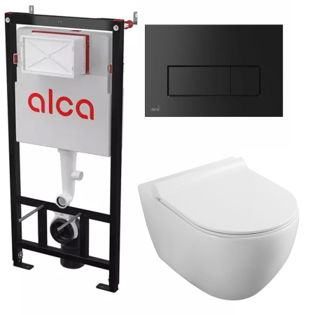 Set WC suspendat Alcadrain AM101/1120 cu rezervor incastrat, clapeta M578 negru mat, vas WC Fluminia Minerva si capac soft-close [0]