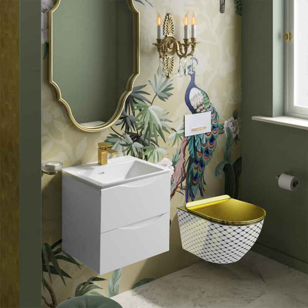 Set WC suspendat Spectrum, Trendi Slim, rimless, cu capac, 36.5 x 49 cm, alb-auriu [1]