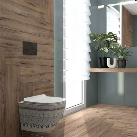 Set WC suspendat Spectrum, Trendi Slim, rimless, cu capac soft close, alb cu model folcloric [2]