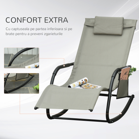 Sezlong Balansoar de Gradina cu buzunar lateral si pernuta, in Metal 62L x 88L x 165Hcm [6]