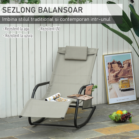  Sezlong Balansoar de Gradina cu buzunar lateral si pernuta, in Metal 62L x 88L x 165Hcm [3]