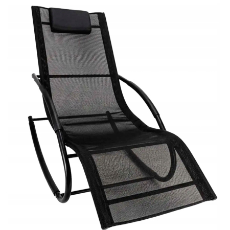 Gradina & balcon - Sezlong balansoar pentru gradina cu tetiera, cadru din otel si plasa textila respirabila, 159x83 cm, negru