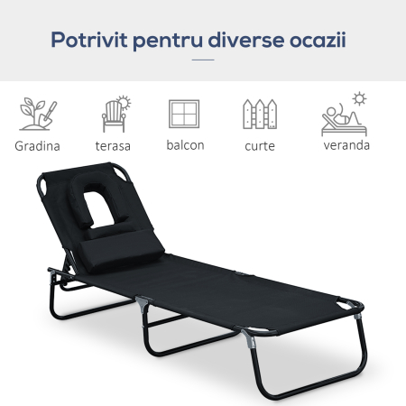  sezlong cu decupaj pentru fata,190x56x28 cm, negru [4]