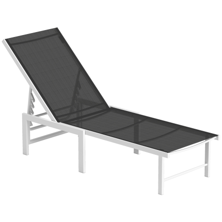 Gradina & balcon -  sezlong cu spatar reglabil pe 5 niveluri, din otel si textilen, 60x166x84 cm, alb si gri