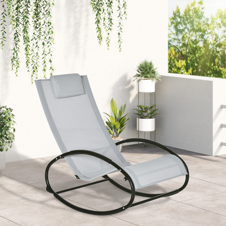  Sezlong de Gradina cu Gravitate Zero, Balansoar Ergonomic cu Perna si Tesatura Respirabila pentru Interior si Exterior, Gri [1]