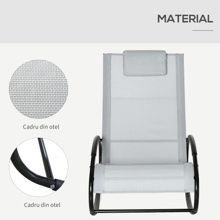  Sezlong de Gradina cu Gravitate Zero, Balansoar Ergonomic cu Perna si Tesatura Respirabila pentru Interior si Exterior, Gri [5]