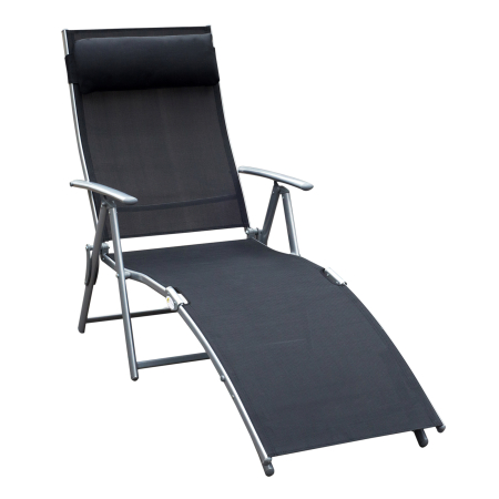 Mobilier gradina si terasa -  sezlong de Gradina Pliabil cu Perna si Spatar cu 7 Pozitii de inclinare, 137x63.5x100.5 cm, Negru