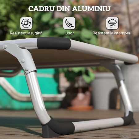  sezlong de plaja, Pliabil cu suport pentru cap, spatar reglabil, aluminiu si textilene, bej [4]