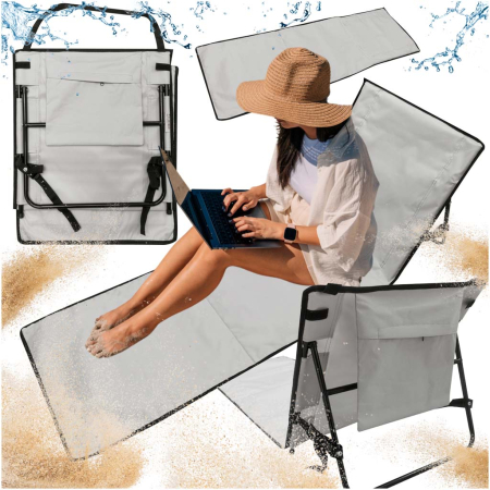 Sezlong de plaja pliabil, spatar cu cadru metalic, reglabil, 150x47 cm, gri [8]