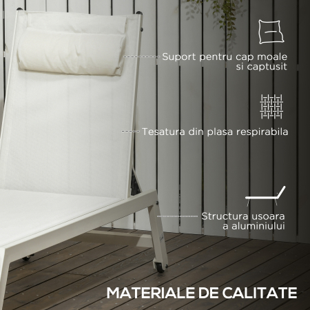 Sezlong din Aluminiu si Poliester, Set  2 Bucati Bej de Gradina cu 5 Niveluri de Inclinare, 55x195x30 cm [6]