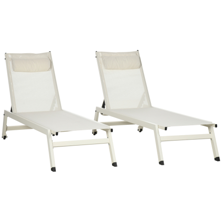 Gradina & balcon -  Sezlong din Aluminiu si Poliester, Set  2 Bucati Bej de Gradina cu 5 Niveluri de Inclinare, 55x195x30 cm
