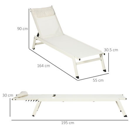  Sezlong din Aluminiu si Poliester, Set  2 Bucati Bej de Gradina cu 5 Niveluri de Inclinare, 55x195x30 cm [2]