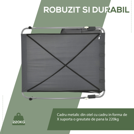  sezlong Dublu de Gradina cu 2 Locuri si Parasolar Reglabil, 200x175x134 cm, Gri [5]