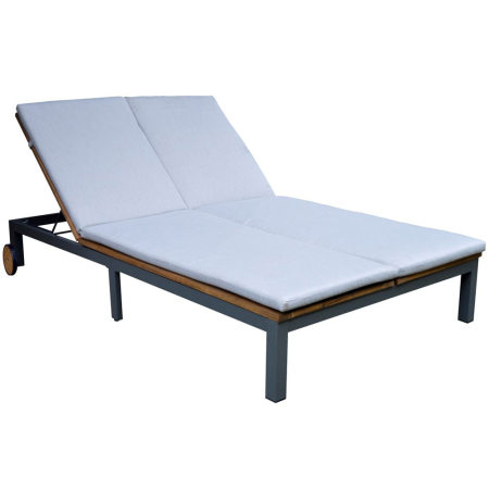 Sezlong dublu de gradina cu roti, din lemn de acacia, 202x120x31 cm, maro [1]