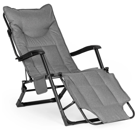 Mobilier gradina si terasa - Sezlong gradina pliabil 2 in 1 cu suport telefon si buzunar lateral, material moale matlasat, maxim 150 kg, 180x63x90 cm, gri