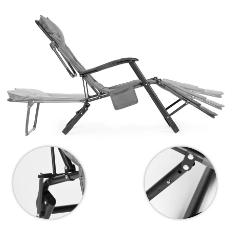 Sezlong gradina pliabil 2 in 1 cu suport telefon si buzunar lateral, material moale matlasat, maxim 150 kg, 180x63x90 cm, gri [5]