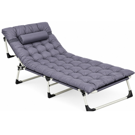 Gradina & balcon - Sezlong gradina pliabil cu saltea groasa si perna, spatar reglabil, maxim 120 kg, 67x193x77 cm, gri