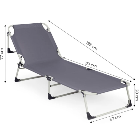 Sezlong gradina pliabil cu saltea groasa si perna, spatar reglabil, maxim 120 kg, 67x193x77 cm, gri [10]