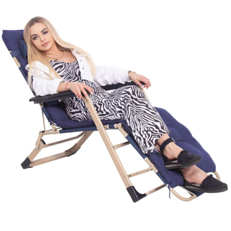 Sezlong metalic reglabil pe pozitii, cu perna si tetiera, 120kg, albastru [5]