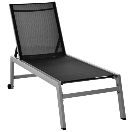 Mobilier gradina si terasa - Sezlong  Pat de Plaja pliabil cu bureta in textilene Negru si Argintiu