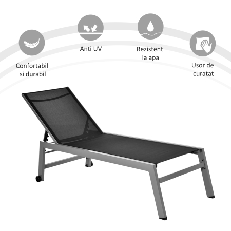 Sezlong  Pat de Plaja pliabil cu bureta in textilene Negru si Argintiu [3]