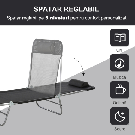  Sezlong pentru Bronzat Pliabil si Reclinabil, negru [3]