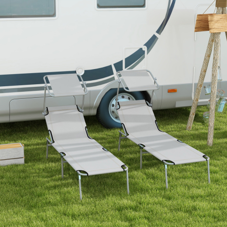  Sezlong pentru Gradina cu Baldachin Reglabil, Sezlong pentru Plaja Pliabil Rabatabil pe 4 Niveluri, Bej [1]