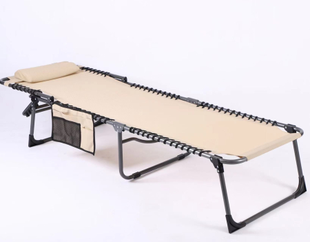 Sezlong pliabil 190x58x30 cm, cu spatar reglabil, perna si buzunar lateral, cadru metalic, crem [7]