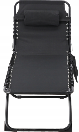 Sezlong pliabil 190x58x30 cm, cu spatar reglabil, perna si buzunar lateral, cadru metalic, negru [2]