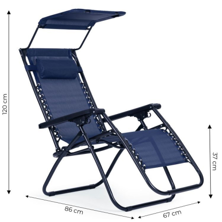 Sezlong pliabil 86x67x120 cm, zero gravity, copertina reglabila, spatar 3 pozitii, cadru otel si material impermeabil, albastru [9]