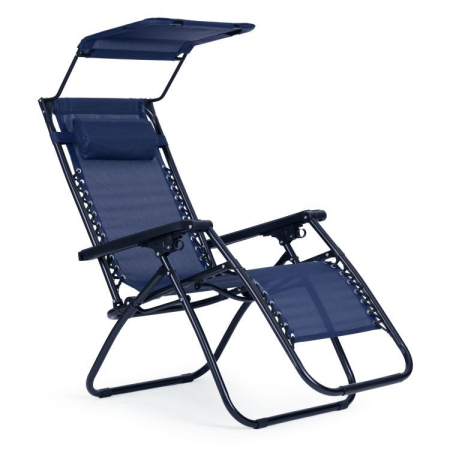 Gradina & balcon - Sezlong pliabil 86x67x120 cm, zero gravity, copertina reglabila, spatar 3 pozitii, cadru otel si material impermeabil, albastru