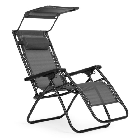 Gradina & balcon - Sezlong pliabil 86x67x120 cm, zero gravity, copertina reglabila, spatar 3 pozitii, cadru otel si material impermeabil, gri