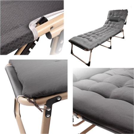 Sezlong pliabil cu 4 trepte, reglaj spatar, otel si material Oxford, 193x66x23 cm, gri [3]