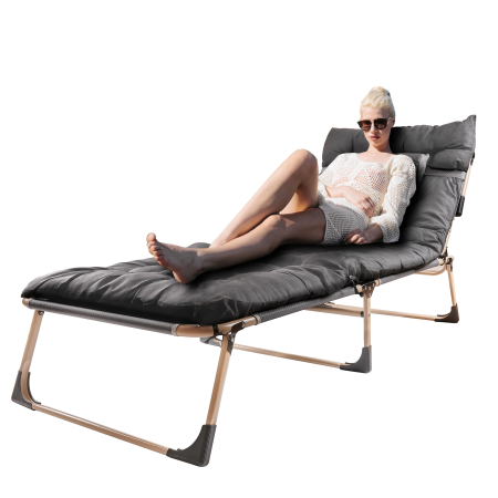 Sezlong pliabil cu 4 trepte, reglaj spatar, otel si material Oxford, 193x66x23 cm, gri [2]