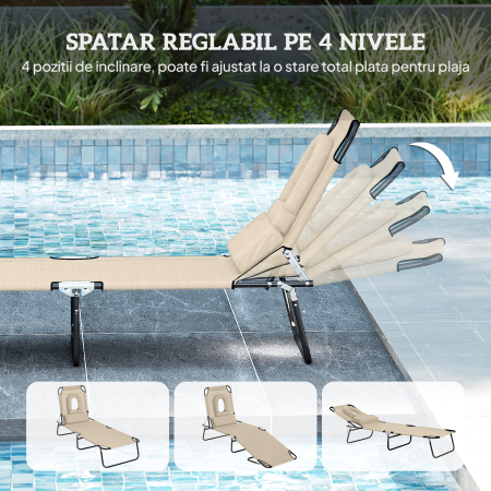  sezlong Pliabil cu Orificiu pentru Fata Captusit si Spatar Rabatabil, Bej [3]