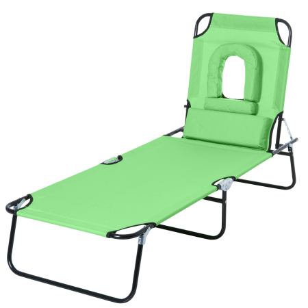 Mobilier gradina si terasa -  Sezlong Pliabil cu Orificiu pentru Fata si Perne, din Otel si Tesatura Oxford